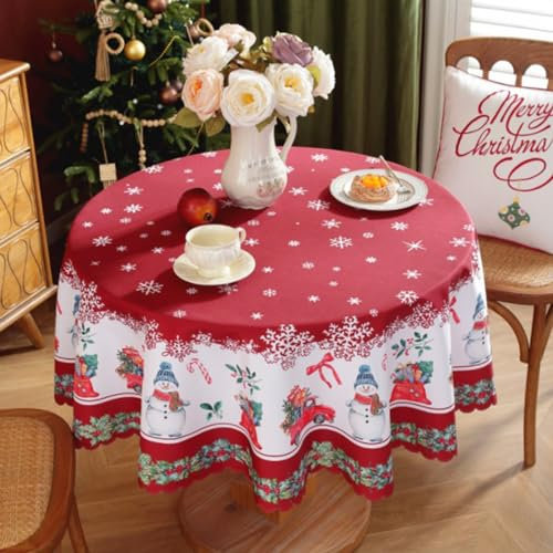 Gukasxi Rote Weihnachten Runde Tischdecken, 150cm Wasserdicht Kreisförmige Tischdecke, Weihnachten Schneeblume Tischdecken, für Familie Versammlungen Weihnachten Abendessen Urlaub Party Home Decor