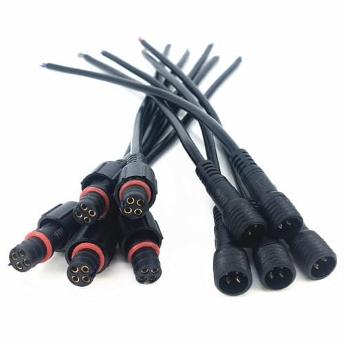 WZCJHZH 5-Paar 4-pin 4-adriges männliches und weibliches wasserdichtes Kabel, LED Lampe wasserdichtes Verlängerungskabel Anschlussstecker (19cm)