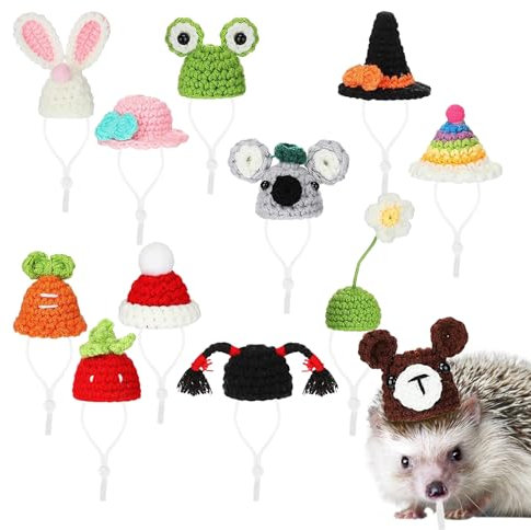 Teksome -Meerschweinchen-Mütze, gestrickte süße Hamstermütze mit verstellbarem Riemen - -Partyhüte für Hamster, buntes Kostümzubehör, Meerschweinchen-Kostüme für Igel, Chinchilla