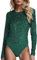 Pailletten Oberteil Damen Body Damen Langarm Unterhemd Bodysuit Tops Bodies Blusebody Wrap Damenbody Pailletten Stringbody Tops Karneval Kostüm Stringbody Tanz-Body Shapewear Formende (Green-c, XL)