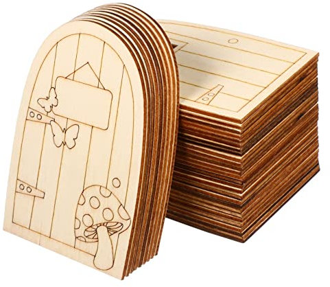 SKISUNO 36St Mini-Holztüren Türholzausschnitte Puppenhaus aus Holz Weihnachtsdekorationen im Freien Feenhafte Gartentür Mini-Ornamente leer Fenster Scheuerleiste Holzstücke Spielzeugset