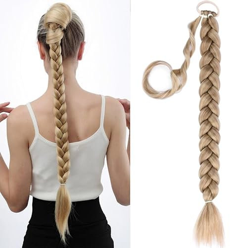 Gledola Lange Geflochtene Pferdeschwanz Verlängerung 30 Zoll Pre Stretched Flechten Haar Extensions DIY Geflochtene Pferdeschwanz Synthetische Haar Stück (Helle Asche Blond, 30 Zoll)