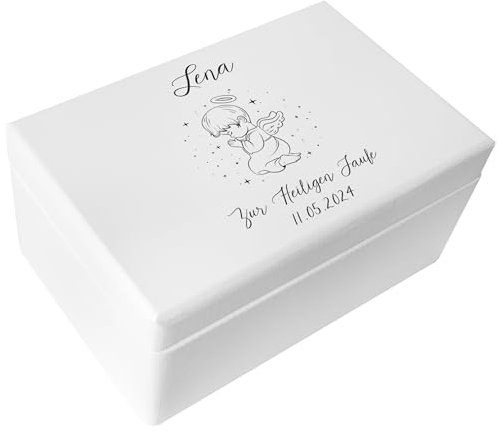 Creative Deco Weiß Personalisiert zur Taufe Geschenk für Mädchen und Junge | Mehrere Taufe Motive | Holzkiste Erinnerungsbox Deko | Individuelles Geschenk Spielzeugkiste Holzbox mit Deckel | Spardose
