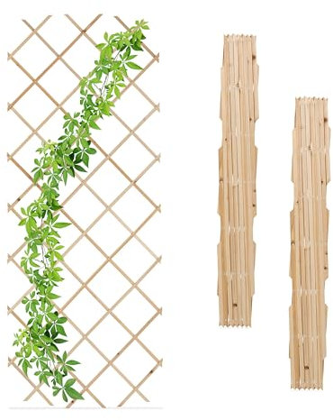 Relaxdays Rankgitter ausziehbar, 3er Set, Rankhilfe Kletterpflanzen, 180x90 cm, Garten, Balkon, Terrasse, Holz, Natur
