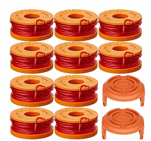 esmusssein 10pcs Strimmer Spool Line for W-orx, Auto Edger Spools Replacement for W-orx Weed Eater Trimmer WG163 WG180 WG175 WG150 WG160 3m/1.65mm with 2pcs WA0010 Cover