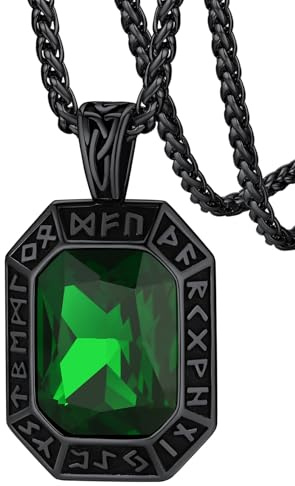 FaithHeart Onyx Schmuck für Damen Herren, Edelstahl Wikinger Rune Halskette mit Onyx Stein，Schutz Amulett für Mama Papa Geliebte
