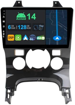 YUNTX 9 Zoll Android 14 Autoradio mit Navi Für Peugeot 3008 5008 [2009-2018] | Octa Core | 6GB 128GB | Eingebaut 4G LTE | CarPlay & Android Auto | DSP | DAB | HDMI | Dual Band WiFi | Bluetooth