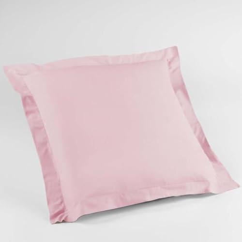 Home Deco - Taie d'oreiller 65 x 65 cm Volant Plat Piqué - 100% Coton 57 Fils/cm² - (Rose)