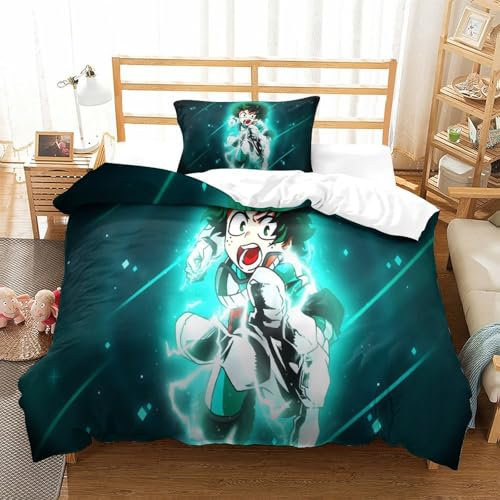 My Hero Academia Bettwäsche Mikrofaser-Polyester Bettwäsche Set Für Mädchen Jungen 3D Druck Bettbezug Kissenbezug Dekoration Mit Reißveschluss Single(135x200cm)