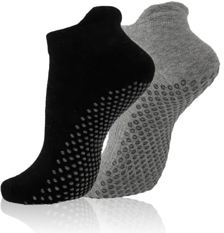 Calzini Antiscivolo Donna Uomo 2pcs Per Yoga, Pilates e Fitness con Grip Professionale Calze Ginnastica Senza Dita, Socks Danza Barre, Arti Marziali, Bambina Compatibili,Nero Grigio