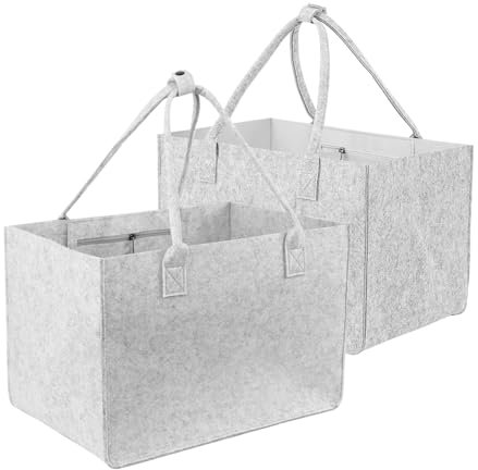 2 Stück Filztasche Einkaufstasche,Filztaschen Shopper Groß-30 Liter,Zusammenklappbar filztasche Filz zur Einkaufen, Ausgehen, Aufbewahrung