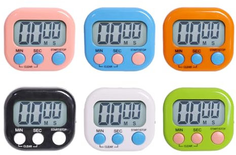 Hitopin 6 Piezas Temporizador Cocina Digital, Cronometro con Pantalla LCD Grande, Digital Temporizador de Cocina, Magnético Pequeño Cronómetro Infantil, para Estudiar,Trabajar,Hacer Ejercicio,Cocinar