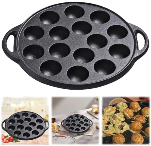 Cymwer Cast Iron Grilling Pan Cooking Plate 15 Compartment Holes Nonstick Takoyaki Grill Pan Plate Home Cooking Baking Forms Mold Tray Perfect for Octopuses Balls Pancake