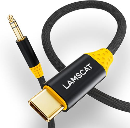 LAMSCAT Aux Kabel USB C 1.2M, USB C auf 3.5mm Jack Klinke Kabel Auto Handy, für iPhone 16/15/15pro/15plus/15pro max, Galaxy S24/S23/S22, Huawei, Kopfhörer Home/Car Stereo (vergoldet, schwarz)