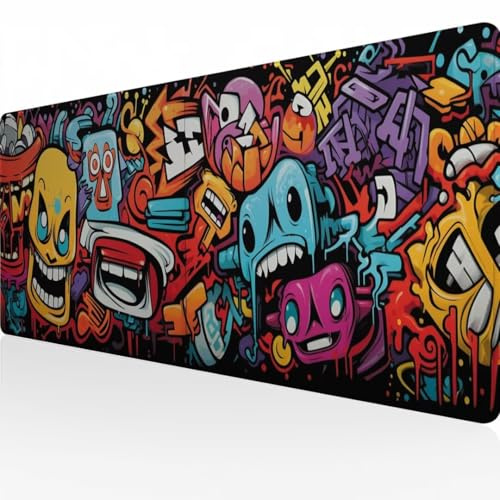 XXL Mouse Mat Extra Large PC Keyboard Mouse Pad Cool Graffiti 1200x600x3mm Speed Gaming Mousepad with Non-Slip Rubber Base Desk Mats Stitched Edges Waterproof for Home, Gaming, Work, Gifts 4932