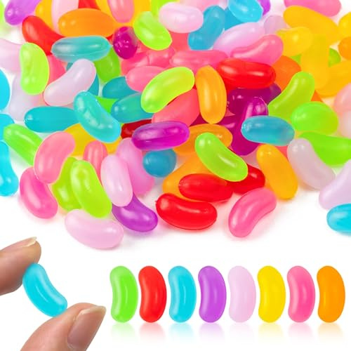 BkeeCten Lot de 100 faux haricots miniatures pour décoration de Pâques, couleurs mélangées, breloques en PVC, jolies fèves artificielles pour la chasse aux œufs de Pâques, les activités de décoration