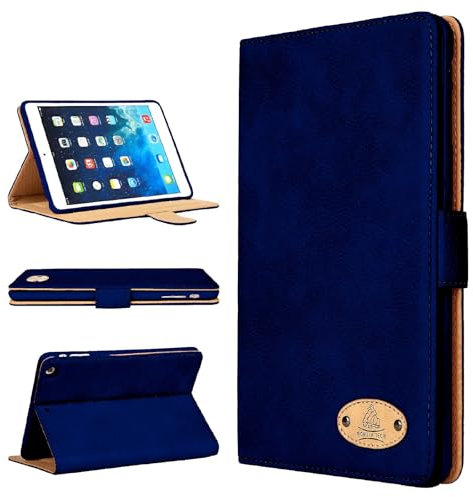 Apple iPad All Models/Genuine Luxury Executive Leather Case Gorilla Tech Brand Smart Protective Designer Cover with Stand in Retail Packing (Navy, iPad Mini 7 (2024))