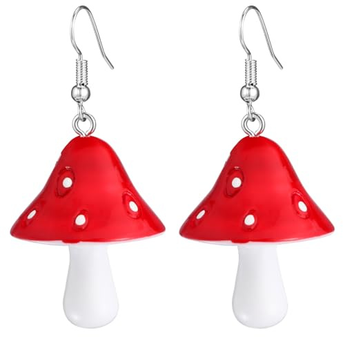 Garneck Fliegenpilz Ohrringe Rot, Ausgefallene Pilz Hängeohrringe für Damen | Glücksbringer Basteln SchlüSselanhäNger Weihnachtsbaum Charm HäKelnpilz Weihnachtsan Charmone AnhäNger Diy Schmuckherstellung