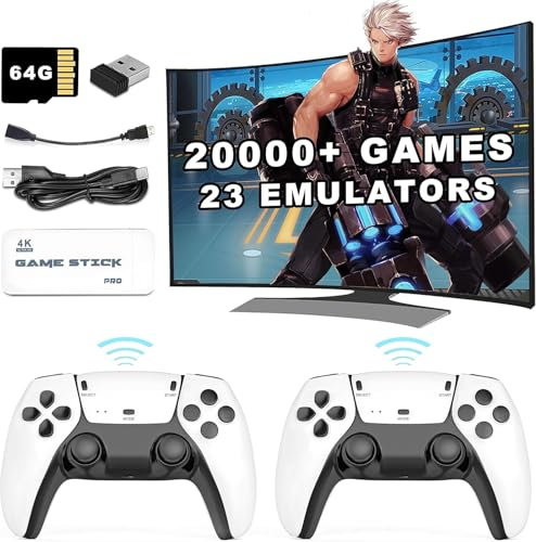 Wireless Retro Game Console Stick Built-in Games, Plug & Play TV Video Retro Gaming Stick with 4K HDMI Output, 23 Emulators and Dual 2.4G Wireless Controllers, Classic Video Games Console