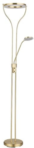 GLOBO Stehleuchte Stehlampe Deckenfluter Wohnzimmerleuchte Schlafzimmerlampe, dimmbar, flexibler Lesespot, messingfarben matt satiniert, LED 20W 1800Lm warmweiß, LxBxH 35x30x194cm