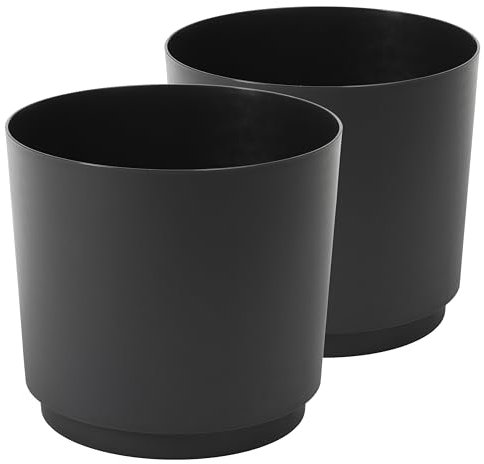 Tymar Übertopf Matte, Blumentopf, Blumenübertopf aus Kunststoff, 2er-Pack (Schwarz; ø 20 cm)
