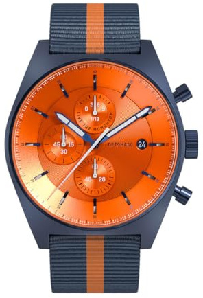 DeTomaso Herrenuhr D10 Chronograph in Blue Bold Orange - Armbanduhr an orange-blauem Ocean Plastic-Armband - aus 316L Chirurgenstahl mit einem Quarzuhrwerk & saphirgehärtetem Mineralglas – 43 mm