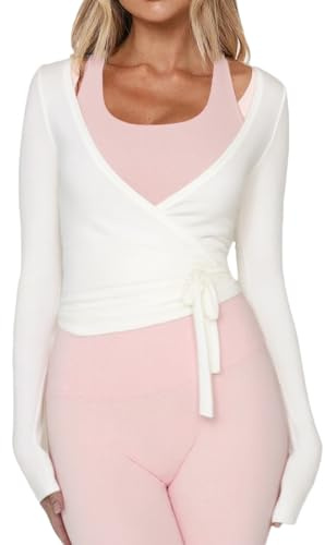 Haut à nouer de style années 2000 pour femme, haut coquet à manches longues pour ballet, entraînement et yoga