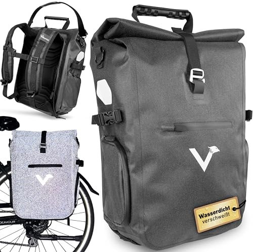 Valkental® - 3in1 Fahrradtasche Pro - Das Original - Hochwertiges Nylon - 23L Volumen - Geeignet als Gepäckträgertasche, Rucksack & Umhängetasche - 100% Wasserdicht - Fahrradtasche für Gepäckträger