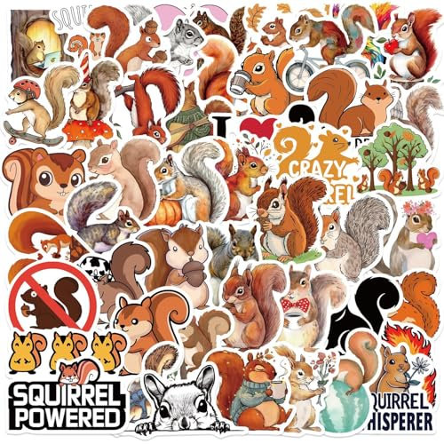 Eichhörnchen Aufkleber 50 Stück für Laptop Scrapbook Telefon Gitarre Skateboard Motorrad Auto Gepäck Fahrrad Koffer,Cartoons Tiere Graffiti Stickers für Jugendliche Jungen Erwachsene Kinder