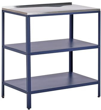 Beliani Isla de Cocina de jardín Exterior con estantes y encimera de Acero Inoxidable 80x50x92 cm Azul Vilama