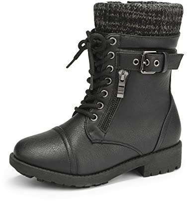 DREAM PAIRS Stivali da Equitazione per Ragazzi e Ragazze Stivaletti da Combattimento Alla Moda Autunnali per Bambini Stivali Invernali a Metà Polpaccio,Size 37.5,Nero