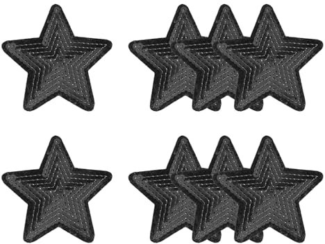 YELARXI Sequin Star Iron on Patches Embroidered Sew Sequin Glitter Patch Appliques, 3.5x3.5 Fit for DIY Shoes Hats Backpacks Clothing Repair - (8 Pack, Black)