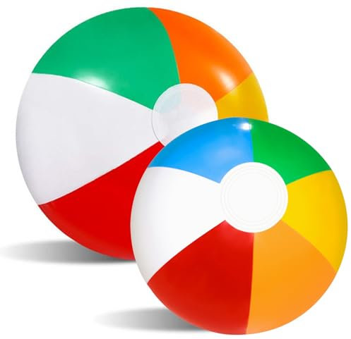 EDLMKM 2 Pcs 12in/16in BBeach Balls Inflatable Beach Toys, Inflatable Ball for Swimming Pool, BBeach Party Summer Game, IInflatable Beach Ball for Summer Outdoor Activity, Rainbow BeachBalls for Kids