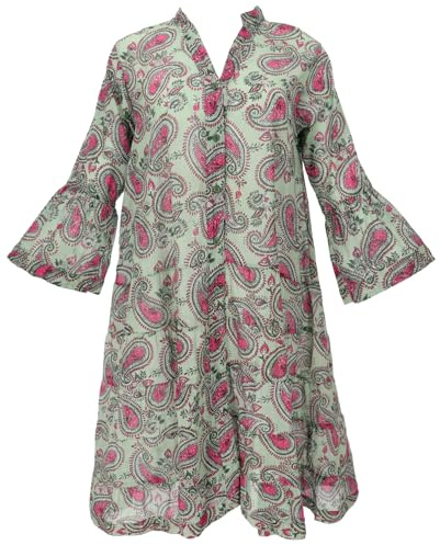 GURU SHOP Boho Baumwoll Maxikleid, Oversize, wadenlang, Blockdruck, elegant | Leichtes, nachhaltiges Material, weit geschnitten, angenehmes Tragegefühl, ideal für Sommerveranstaltungen.