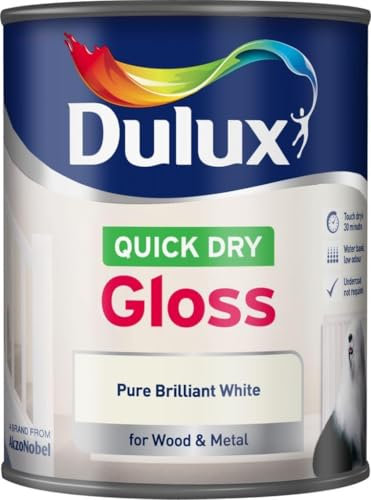 ASA® Dulux Quick Dry Gloss Paint Undercoat Not Required Water Based Low Odour Touch Dry in 30 Minutes For Wood & Metal Pure Brilliant White 750ml