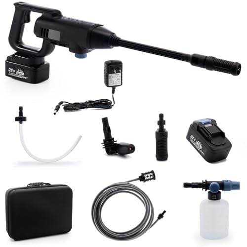 Gtremulent Nettoyeur Haute Pression sans Fil: 580PSI 21V 4.0Ah Pistolet Portable sur Batterie avec Tuyau 5m - 3 Modes Lavage Voiture/Terrasse/Jardin - Kit Complet Laveur Facade (Noir)