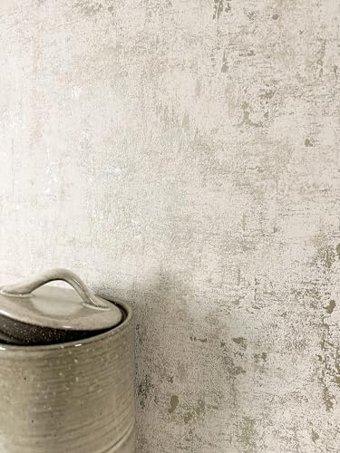 Newroom Vliestapete Creme Betonoptik Industrial Loft Tapete Wohnzimmer | changierender Sichtbeton graugrün beige, feine Betonstruktur, Betontapete Mustertapete ansatzfrei, Naturlook, Flur Küche