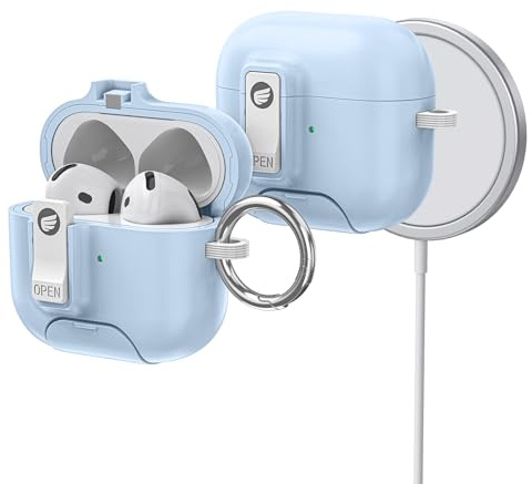 ORICO Hülle für AirPods 4, Stoßfeste Weiche Silikon Schutzhülle, Blau | mit Schlüsselanhänger, Abdeckung mit Sicherem Verschlussclip, Kompatibel mit Kabellosem Laden, CP34
