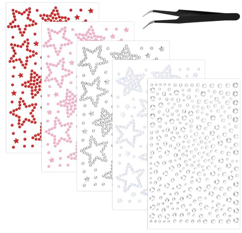 Ouligay 5 Stück Glitzersteine Gesicht Festival Selbstklebend Acryl Gesicht Glitzer Steine Selbstklebende Glitzersteine Strasssteine Festival Make Up Star Face Gems Stickers