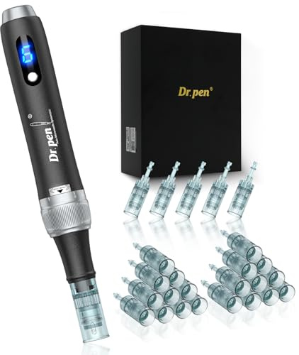 Dr. Pen M7S Stylo Microneedling Professionnel avec 25 Cartouches de Remplacement, 6 niveaux et affichage LED Dermapen pour la croissance des cheveux, le visage, le corps et les soins de la peau
