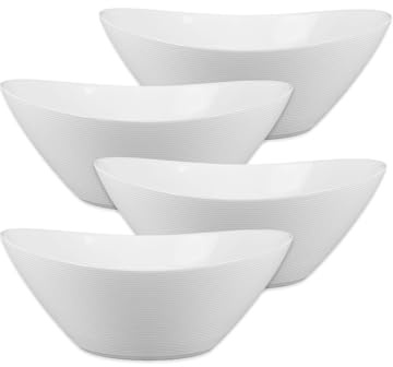 LaGlint 9 inch Oval Serving Bowl Set of 4 43 oz (1.29L) White Salad Fruit | Medium serving bowl design, ideal for salad & side dishes, lightweight durable tableware, microwave & dishwasher safe