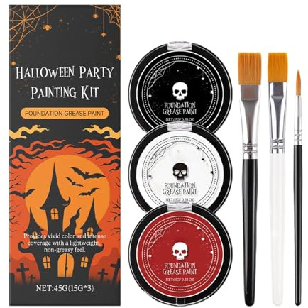 Foundation Weiß Gothic | Komplettes Set Weiß Schwarz Rot mit Pinsel | Make-up für Halloween-Partys, Shows und Cosplay Frauen Männer