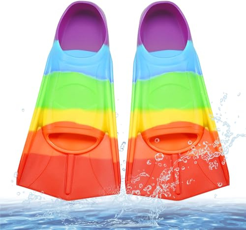 Palmes de natation pour enfants, palmes courtes 100 % silicone, palmes d'entraînement pour enfants et adultes, entraînement en eau libre, plongée avec tuba, plongée pour débutants