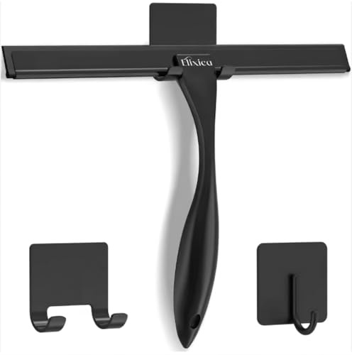 Premium Duschabzieher Edelstahl 25 cm – Duschabzieher Schwarz Silikon mit Halterung, Shower Squeegee, Abzieher Dusche & Fensterabzieher, Wasserabzieher für Duschkabine, Glas, Fliesen & Spiegel