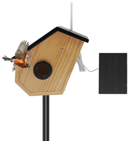 Kiefernholz Vogelhaus mit Kamera,Solarbetrieb,Bird Feeder Camera,KI-Vogelerkennung,Nachtsicht (Farbe/Infrarot),HD-Überwachung,für Volieren,Bauernhöfe,Gärten, Balkone