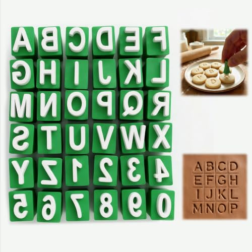 36PCS Clay Letter Stamp Set, Deep 3D Engraved Uppercase Letters Alphabet Stamps, for Pottery, Cookie, and Custom Cake Decorating, Alphabet Number Stamp Tool