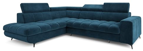 Masseno Ecksofa MORIVA L-S mit Schlaffunktion L-Form, Klassisch Sofa mit Bettkasten, Wohnzimmersofa, Couch, Soffa, Bettsofa, Couchgarnitur - Blau, Monolith 77