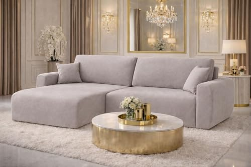 Kaiser Möbel Ecksofa mit Schlaffunktion und Bettkasten Ariel L – L-Form, Veloursstoff Salvador, Schlafsofa mit Liegefläche 200x140 cm, Modernes Wohnzimmersofa (Veluros-Salvador, Grau, Links)
