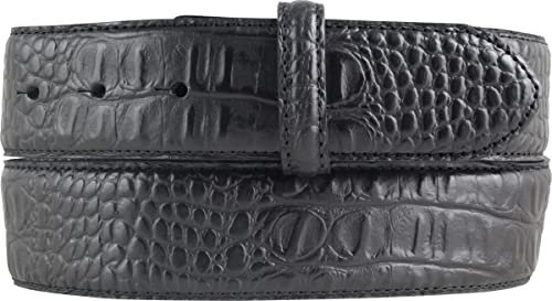 Brazil Lederwaren Wechselgürtel mit Krokoprägung ohne Schnalle 4 cm | Druckknopf-Gürtel für Damen 40mm Kroko-Optik | Kroko-Muster | Schwarz 95cm