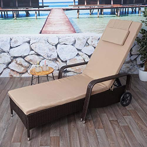 Mendler Poly-Rattan Sonnenliege Carrara, Relaxliege Gartenliege Liege, Alu - braun, Kissen beige
